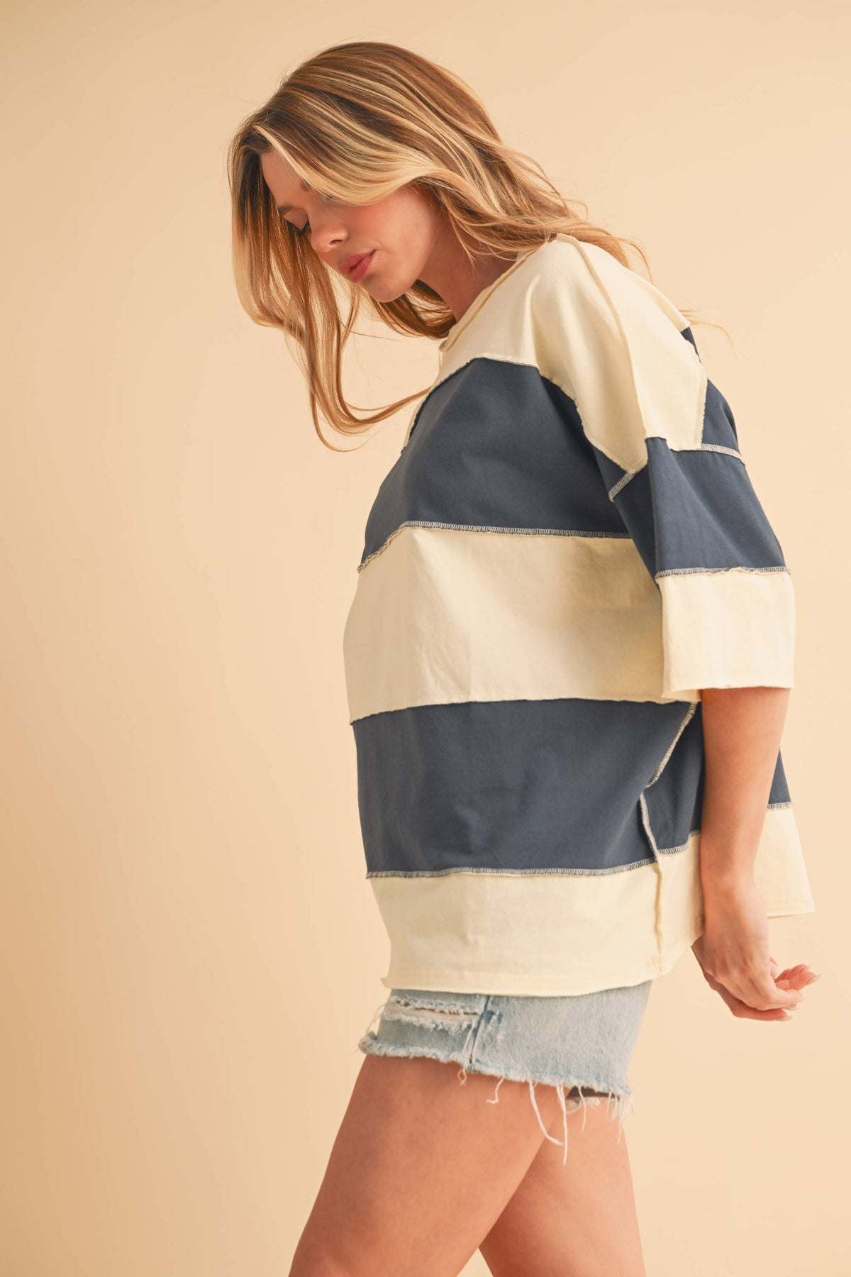 8417FN Polly Color Block Top: Butter Green / Contemporary / L