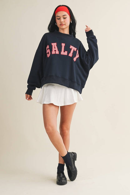 Salty Oversized Mock Neck Sweatshirt: Navy / S