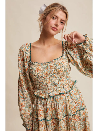 Piper Paisley Smocked Tiered Maxi Dress