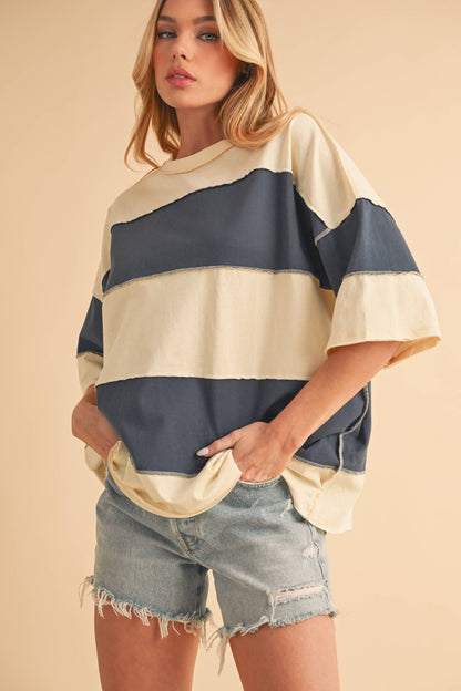 8417FN Polly Color Block Top: Butter Green / Contemporary / L