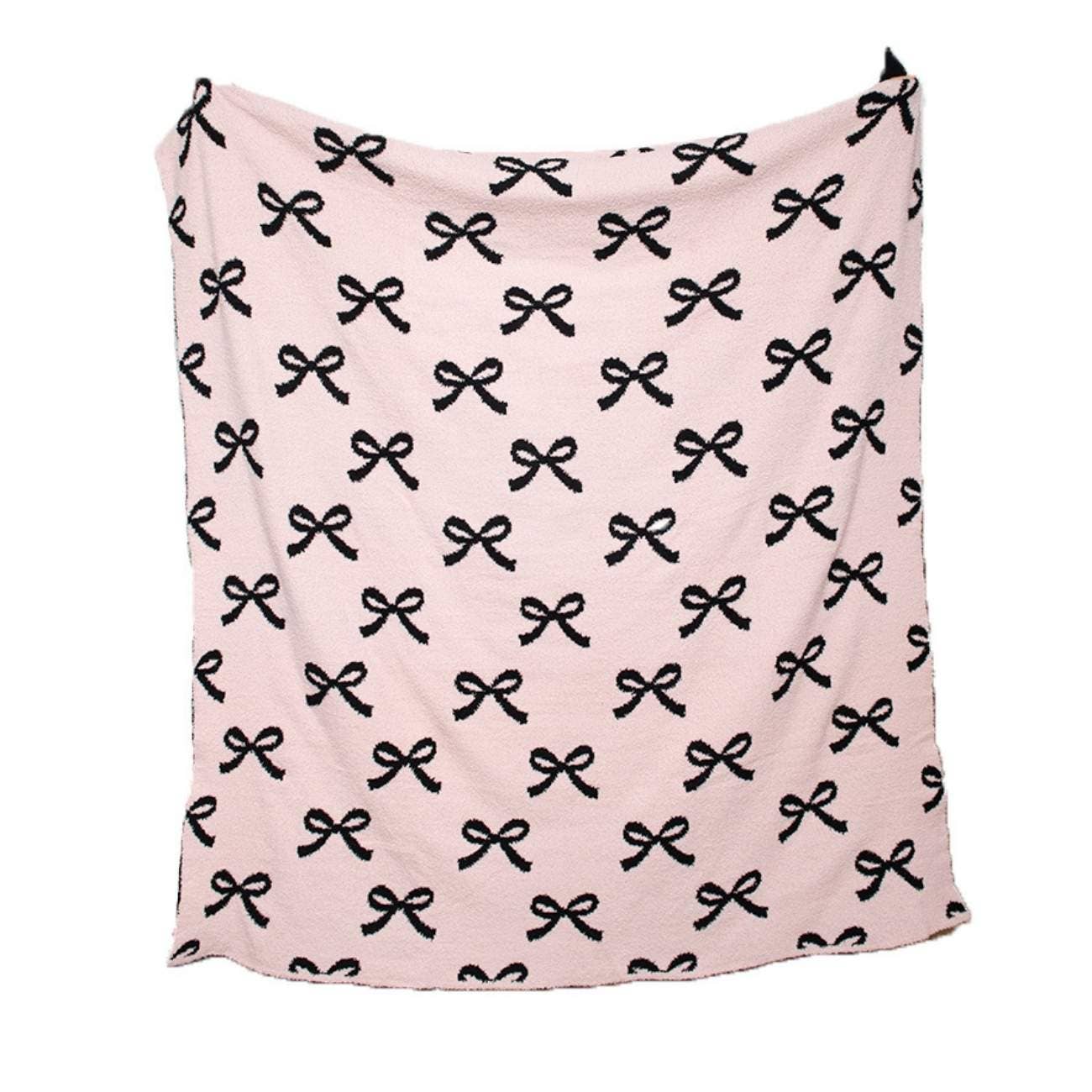 Pink and Black Bows Wholesale Throw Blanket: Light Pink