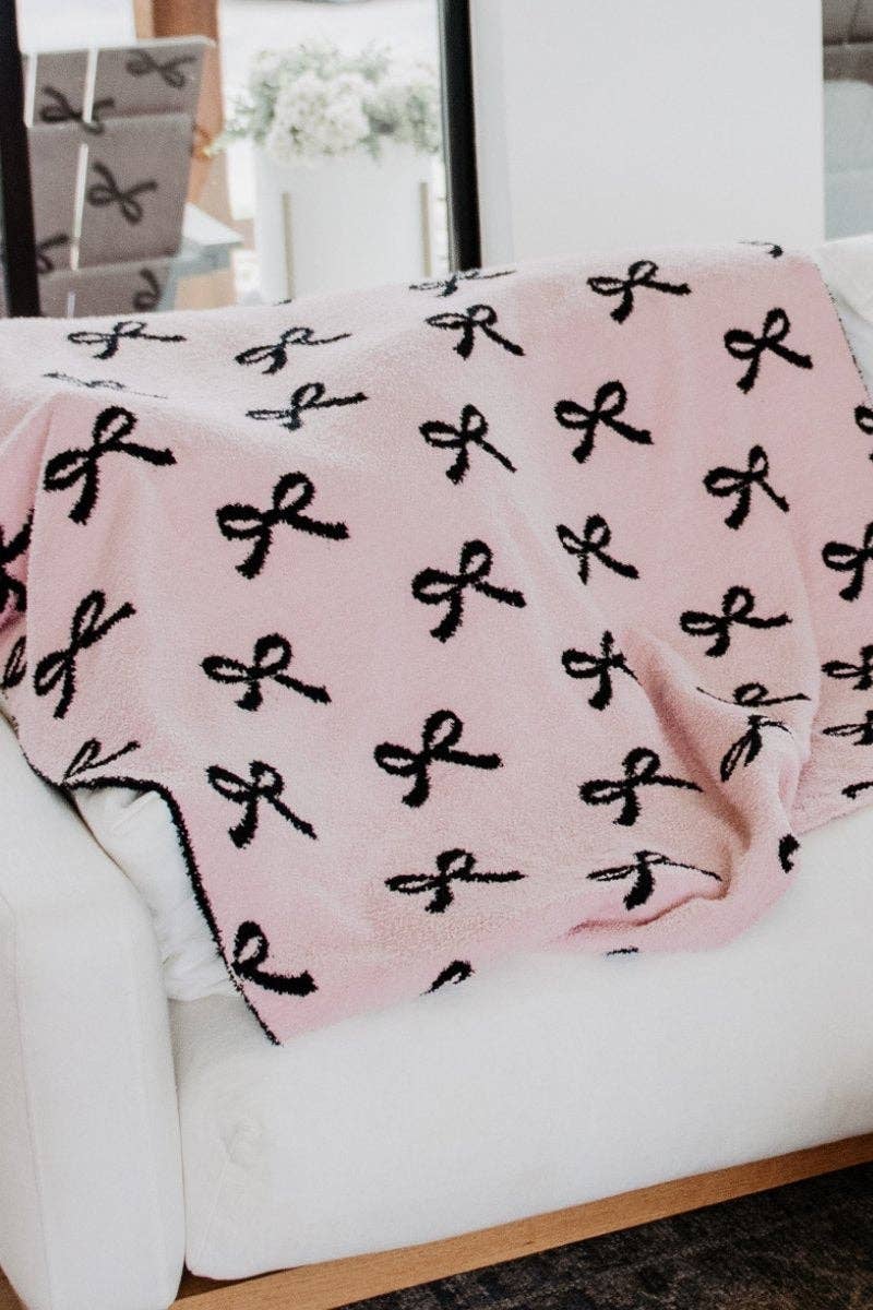 Pink and Black Bows Wholesale Throw Blanket: Light Pink