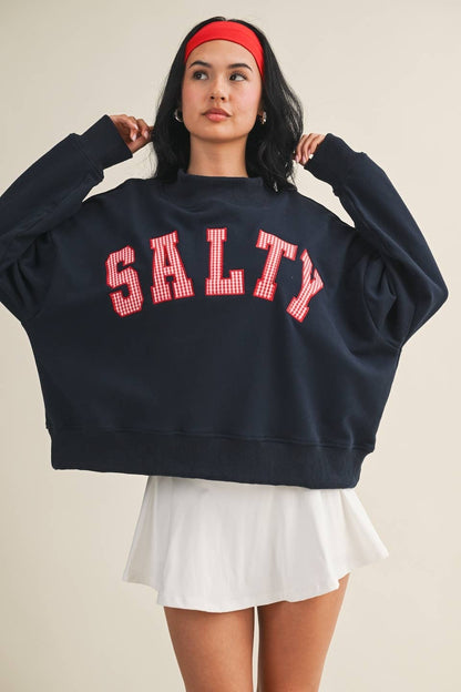 Salty Oversized Mock Neck Sweatshirt: Navy / S