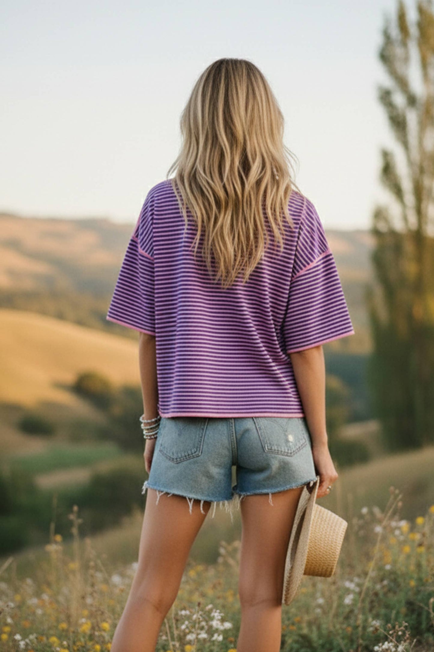 Striped Oversized Knit Top: RED/WHITE / S