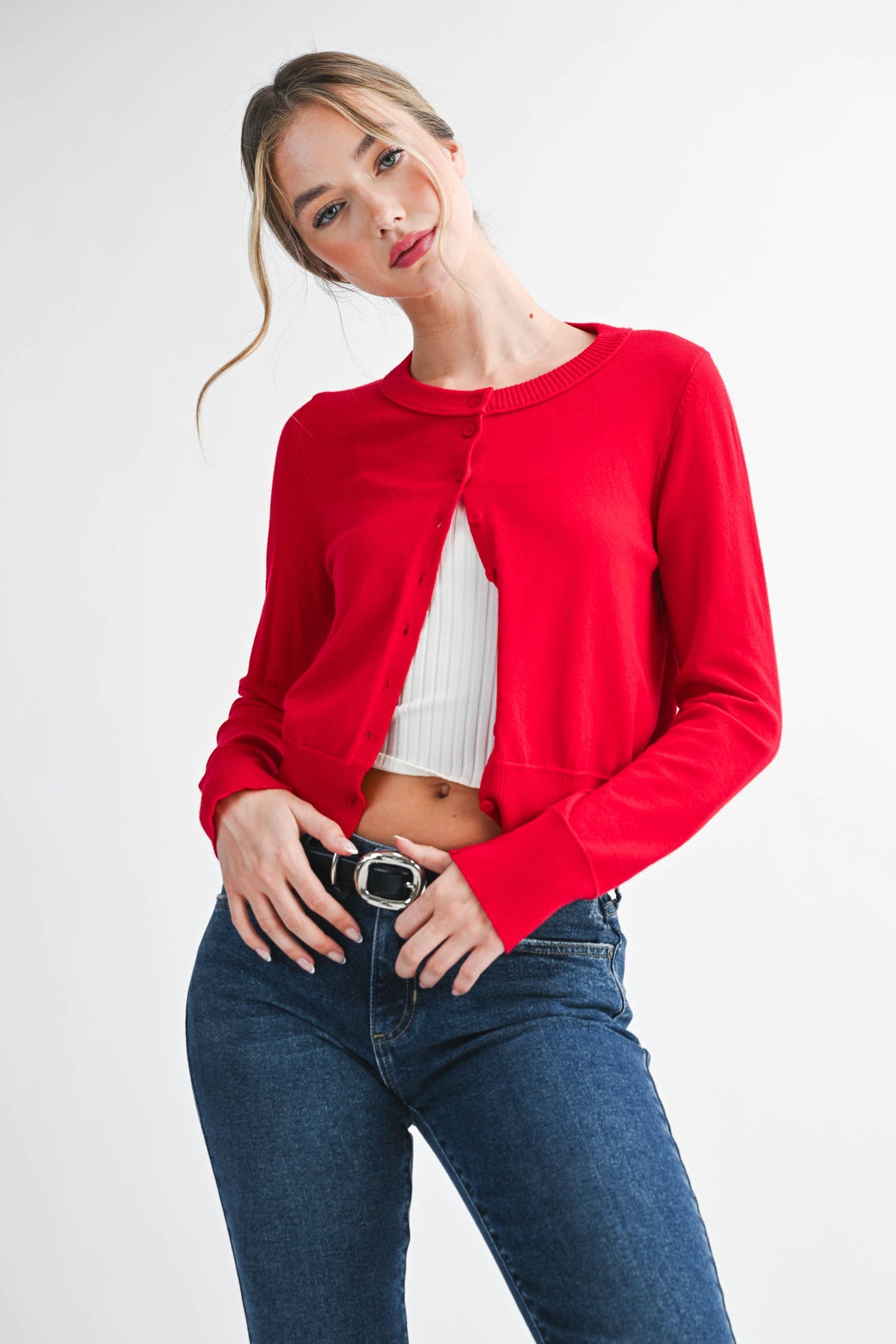 5176GN Ribbed Button-Up Knit Cardigan: Black / Contemporary / L