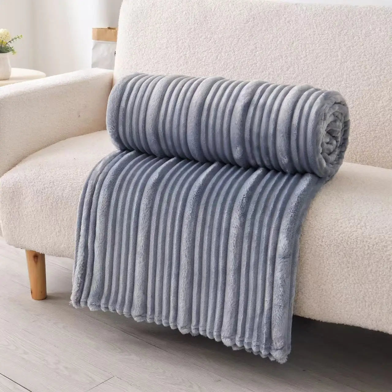 Plush Ultra Soft Ribbed Throw Blanket- Blue