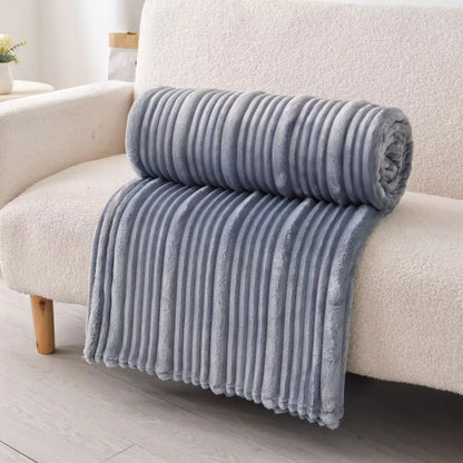 Plush Ultra Soft Ribbed Throw Blanket- Blue