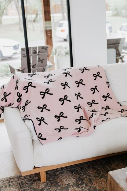 Pink and Black Bows Wholesale Throw Blanket: Light Pink