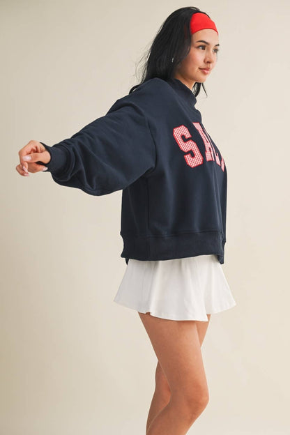 Salty Oversized Mock Neck Sweatshirt: Navy / M