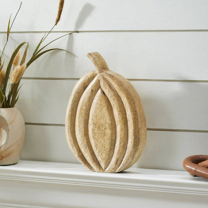 Wood Pumpkin Figurine 10" Rustic Farmhouse Fall Decor