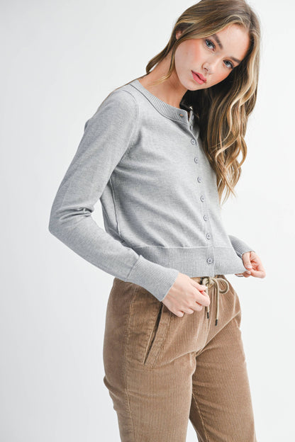 5176GN Ribbed Button-Up Knit Cardigan: Mocha Mousse / Contemporary / S