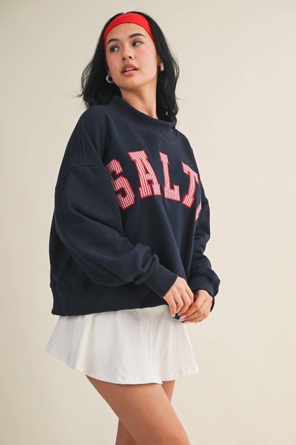 Salty Oversized Mock Neck Sweatshirt: Navy / M
