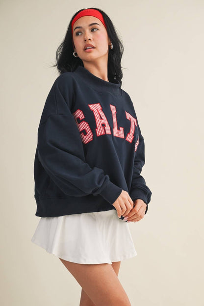Salty Oversized Mock Neck Sweatshirt: Navy / L