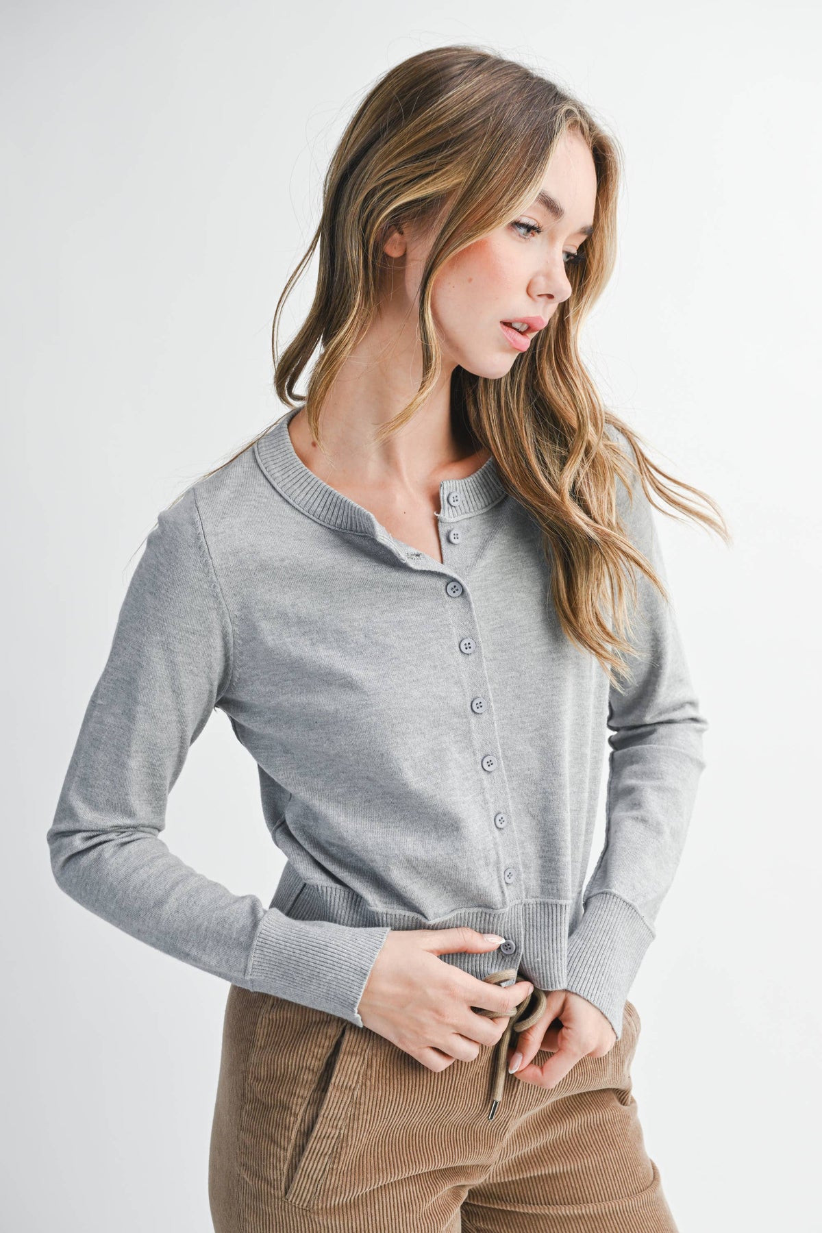 5176GN Ribbed Button-Up Knit Cardigan: Black / Contemporary / L