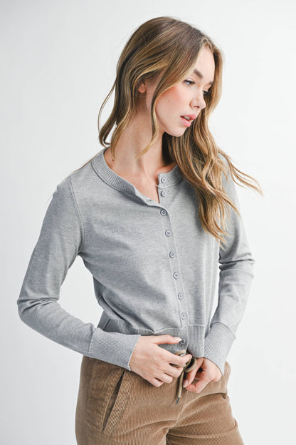 5176GN Ribbed Button-Up Knit Cardigan: Black / Contemporary / L