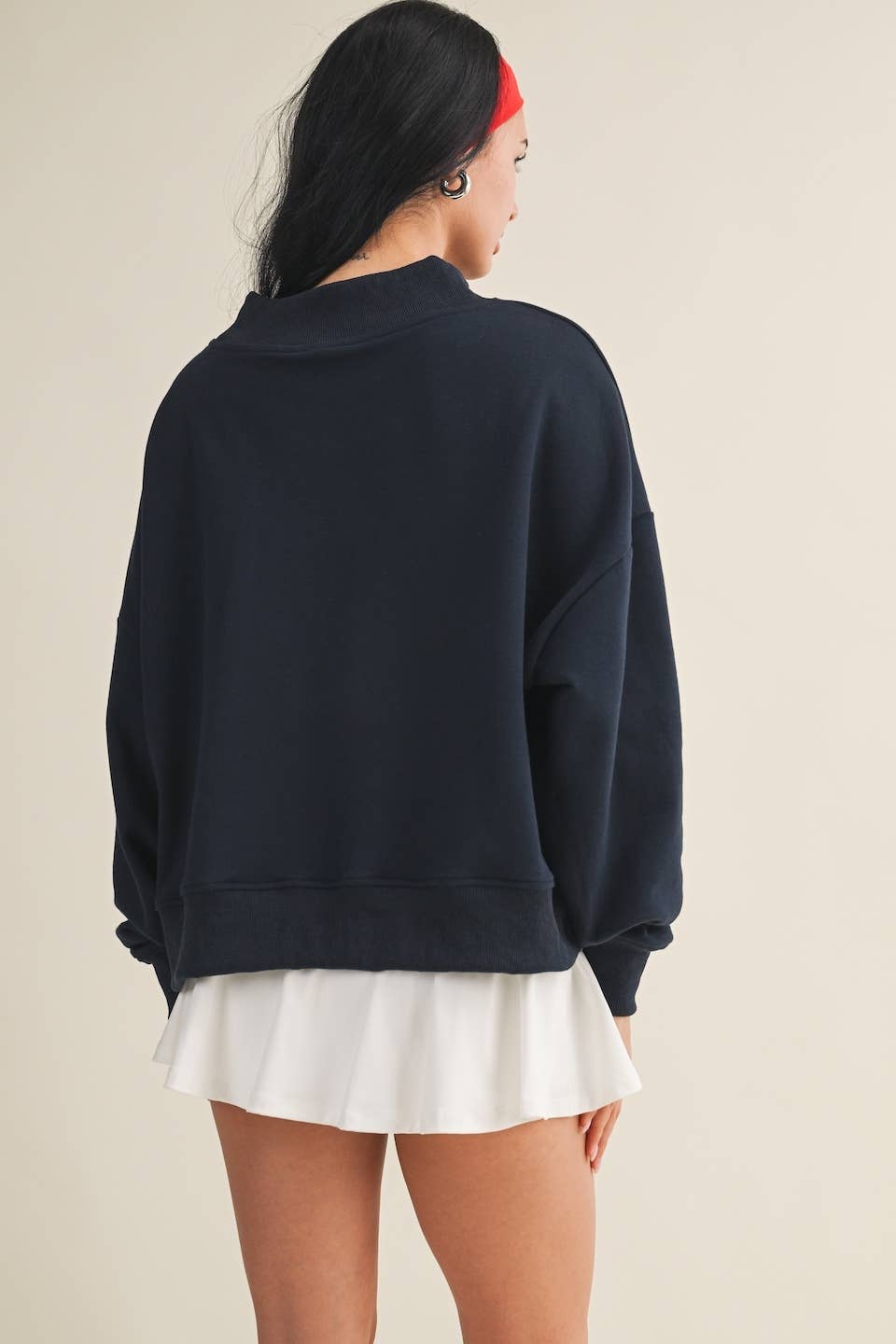 Salty Oversized Mock Neck Sweatshirt: Navy / M