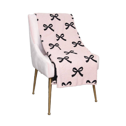 Pink and Black Bows Wholesale Throw Blanket: Light Pink