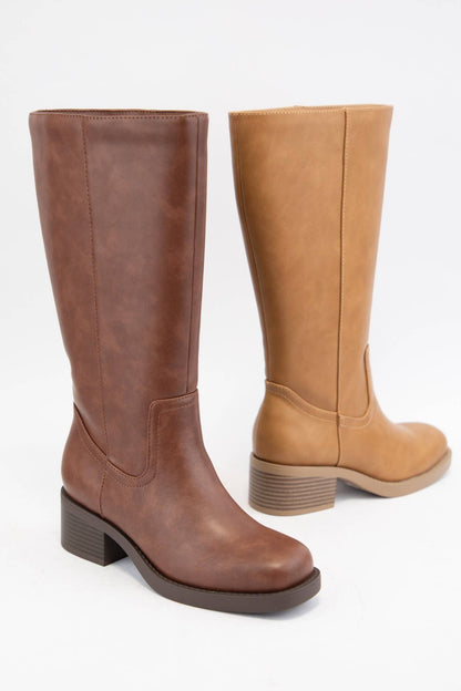 [BEST SELLER] BELVIN all Boots Low Block Heel Versatile Ever: DK NATURAL / A12