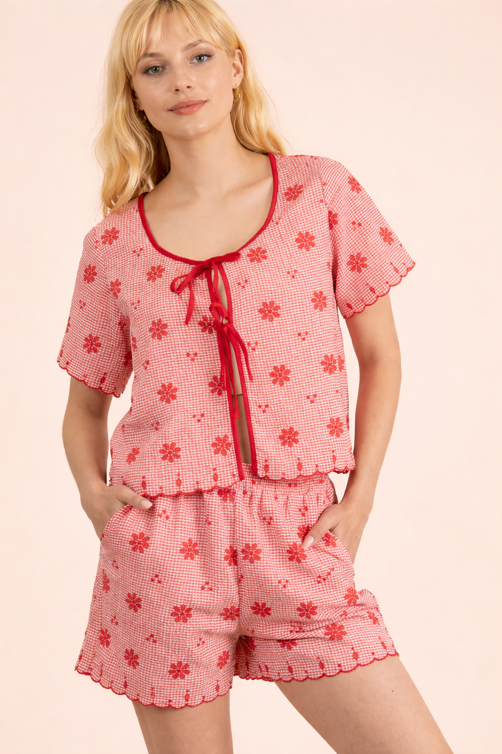 Floral Embroidery Woven Top & Shorts Set