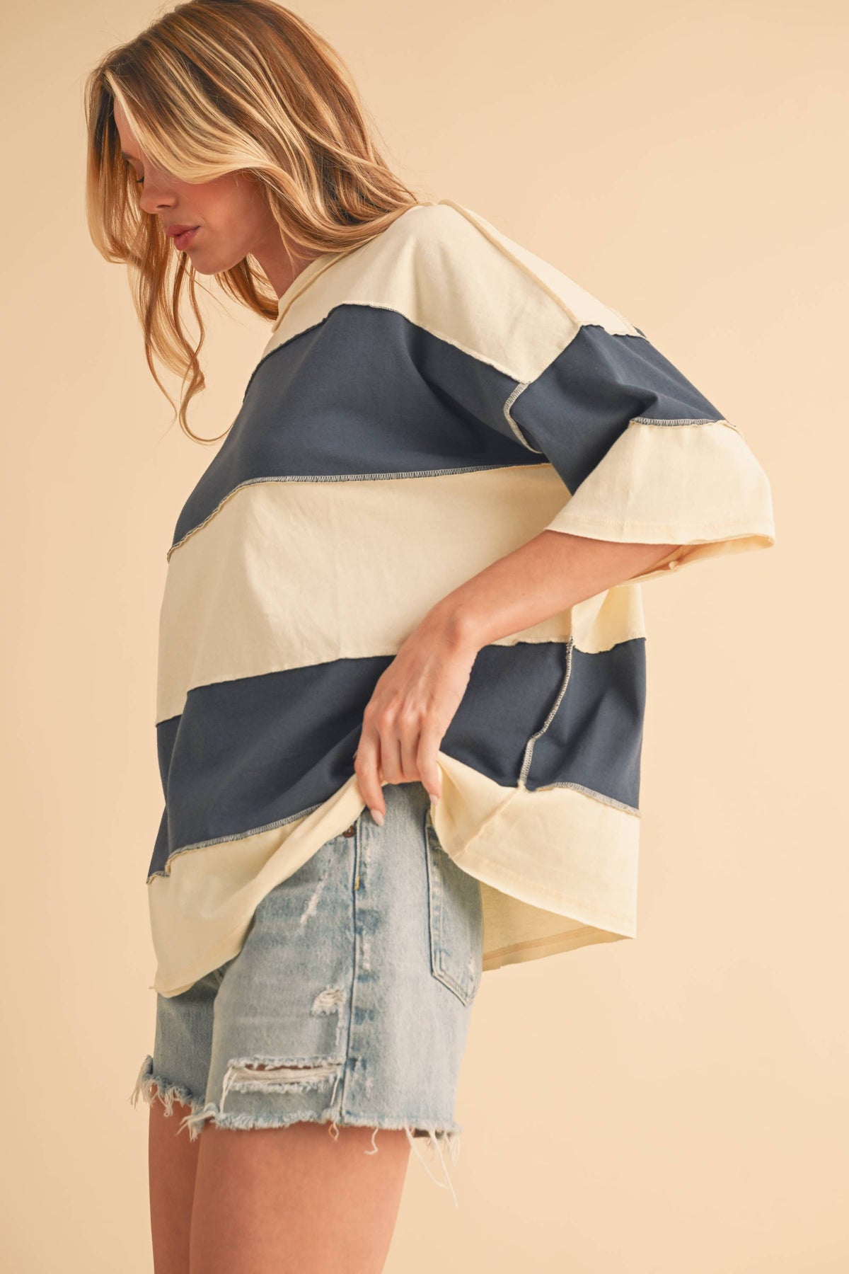 8417FN Polly Color Block Top: Butter Green / Contemporary / L