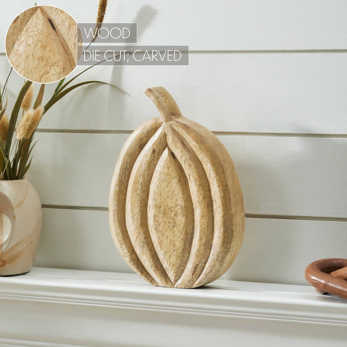 Wood Pumpkin Figurine 10" Rustic Farmhouse Fall Decor