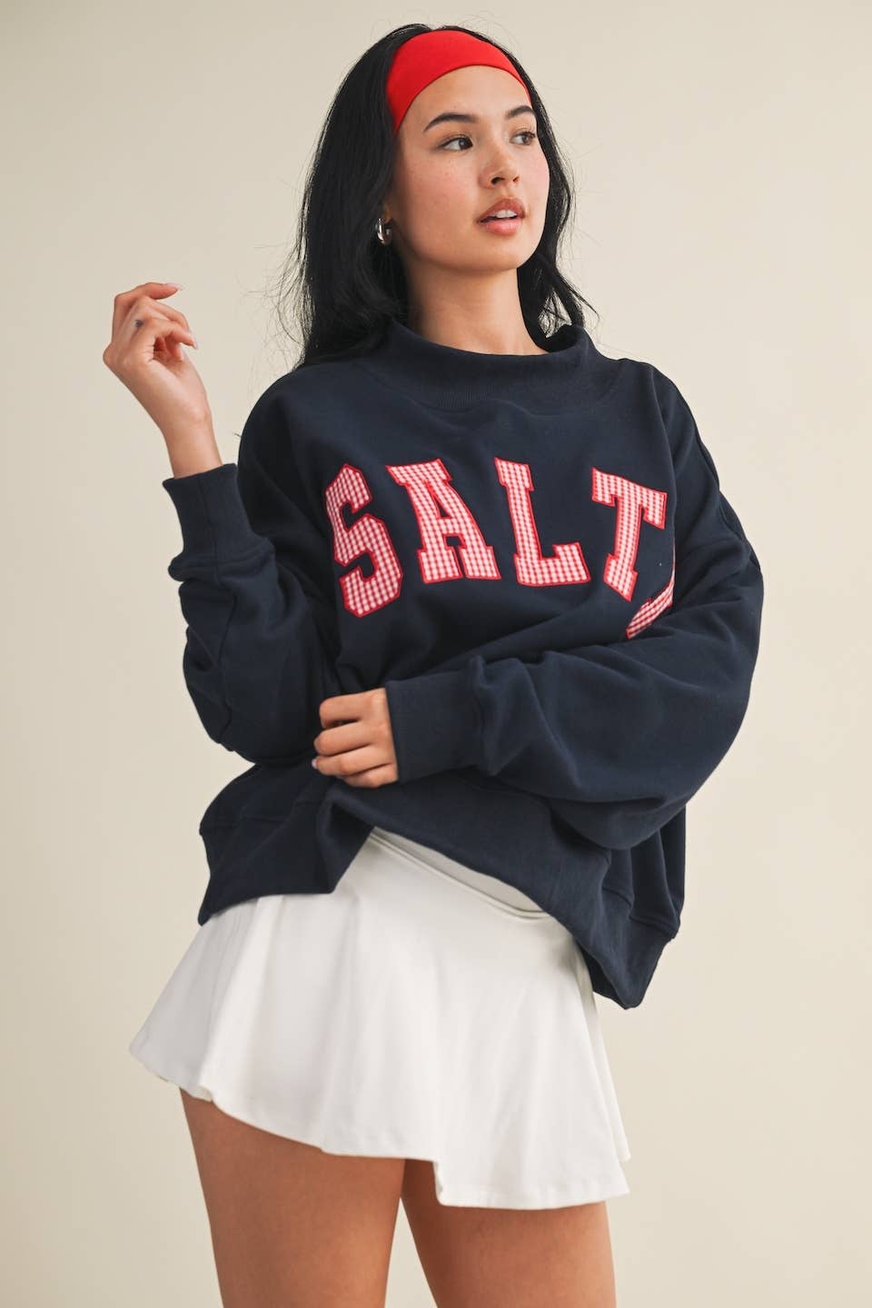 Salty Oversized Mock Neck Sweatshirt: Navy / M