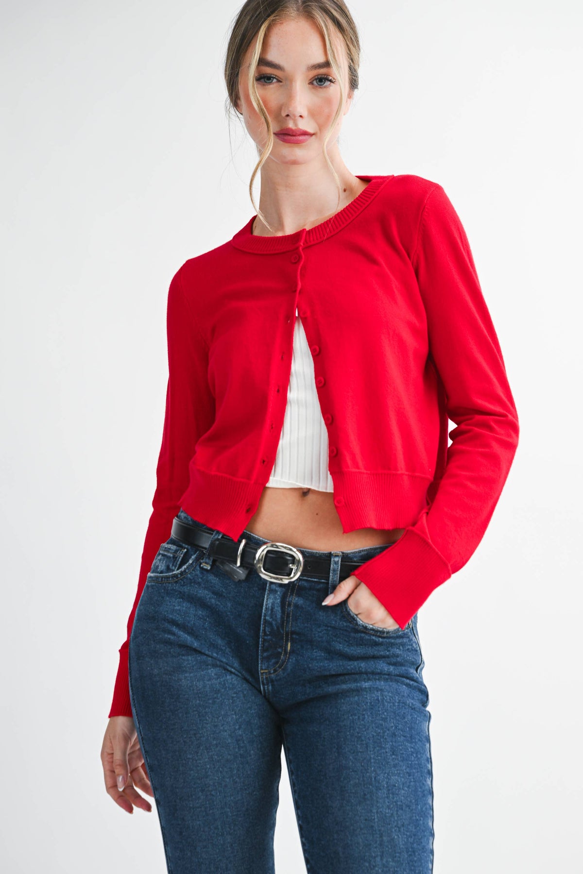 5176GN Ribbed Button-Up Knit Cardigan: Black / Contemporary / L