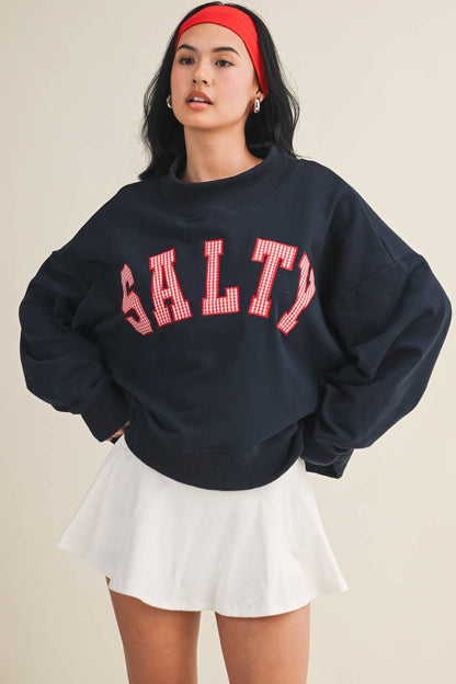 Salty Oversized Mock Neck Sweatshirt: Navy / M