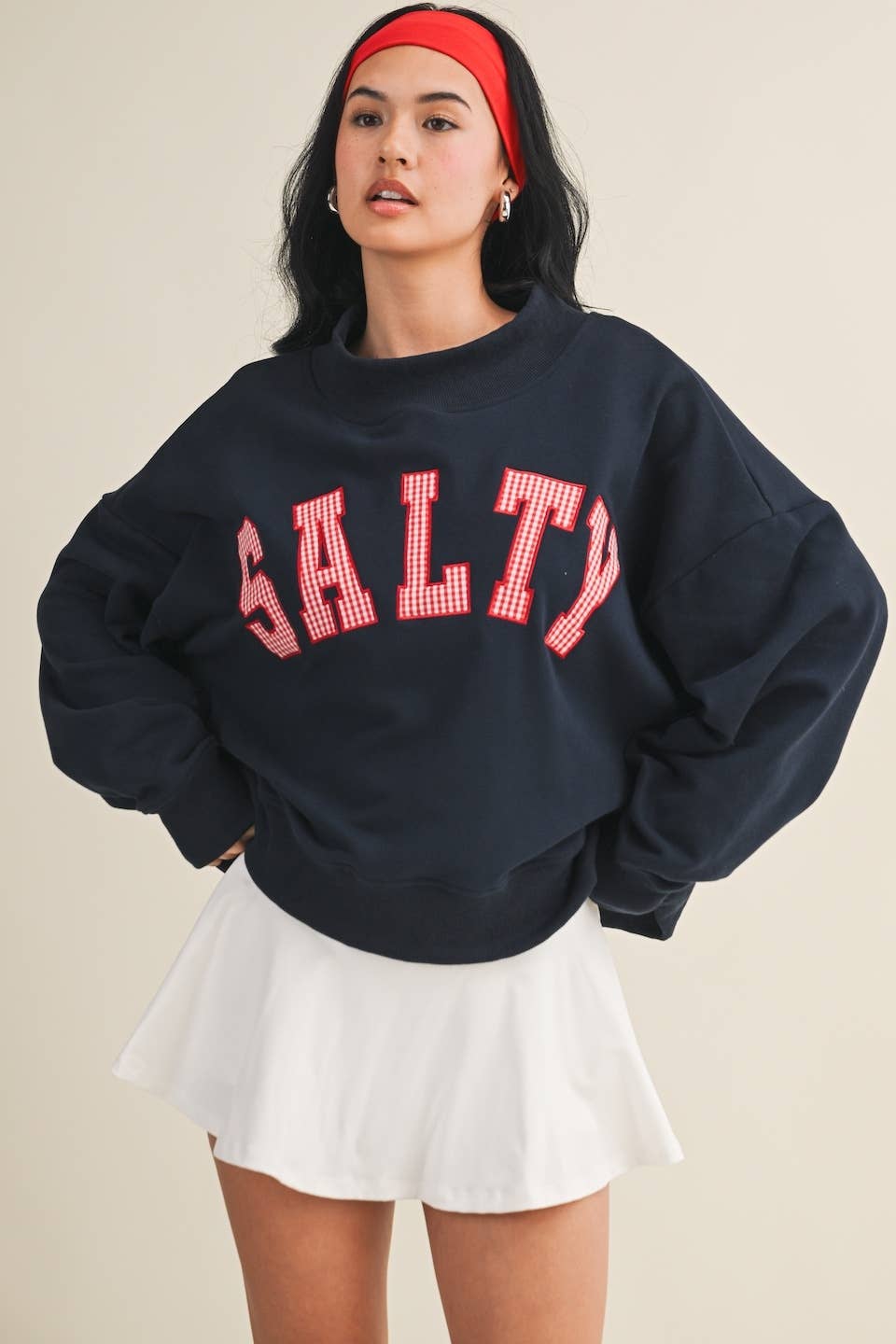 Salty Oversized Mock Neck Sweatshirt: Navy / L