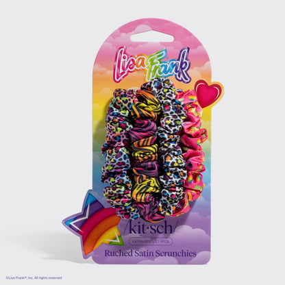 Lisa Frank x Kitsch Ruched Satin Scrunchies in Rainbow Leopard