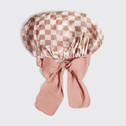 Kitsch Oversized Satin Bonnet - Terracotta Checker