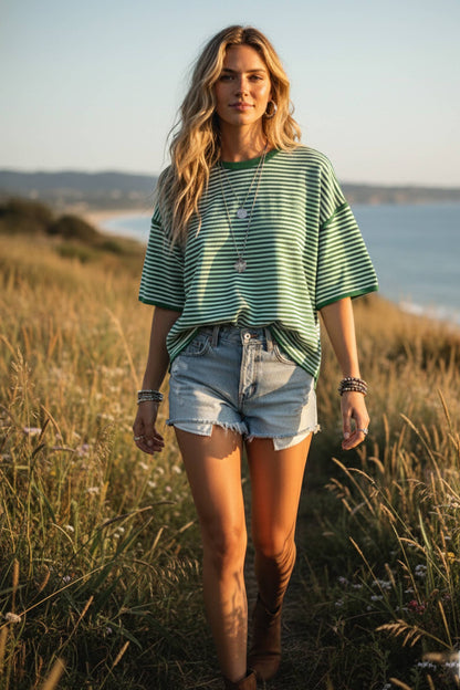 Striped Oversized Knit Top- Black+White