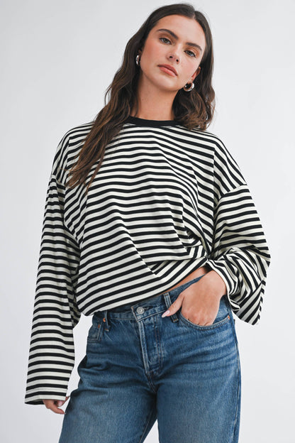 Olivia Oversized Stripe Long Sleeve Top-Chocolate