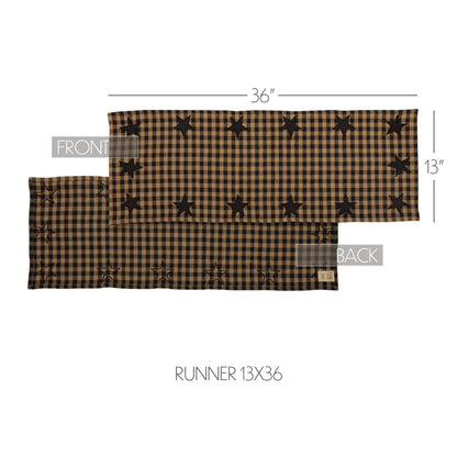 Black Check Star Table Runner 13x36