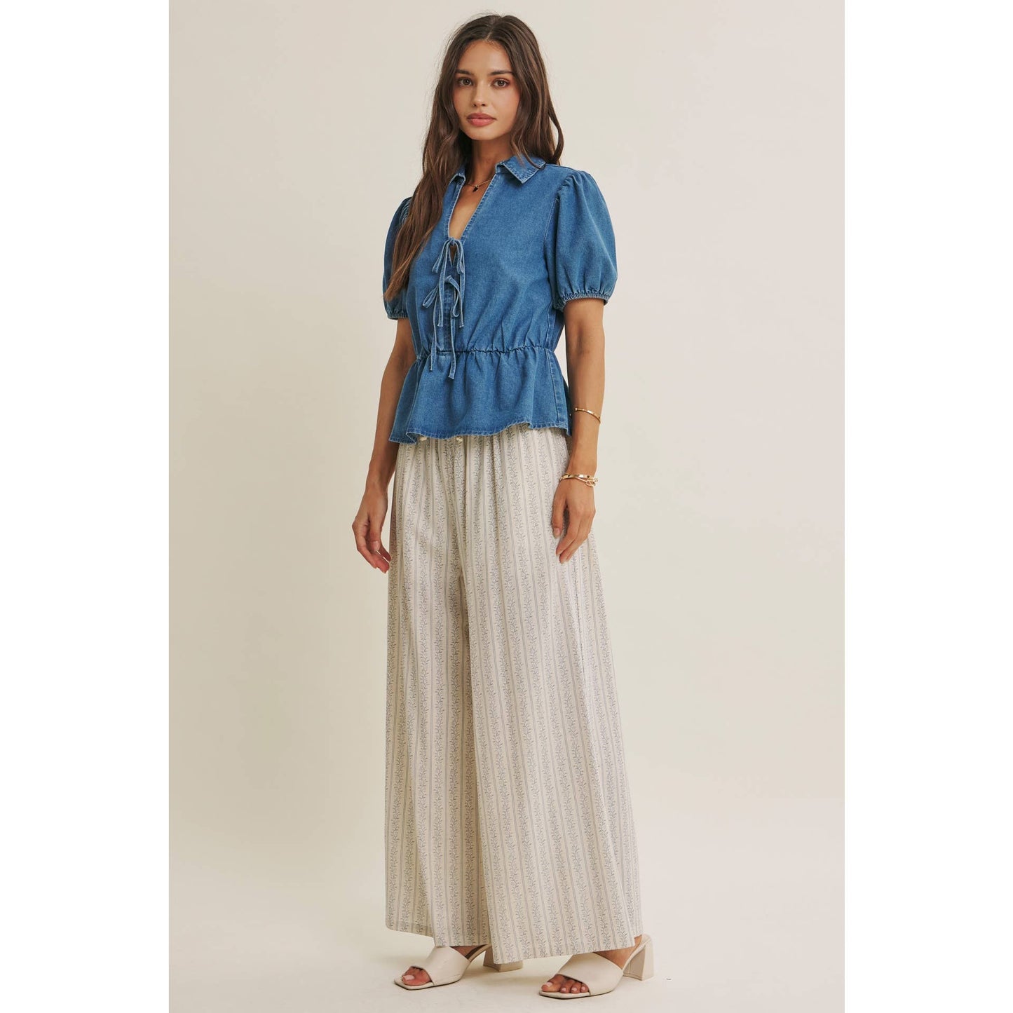 Chambray Denim Bow Blouse
