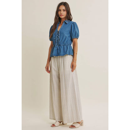 Chambray Denim Bow Blouse