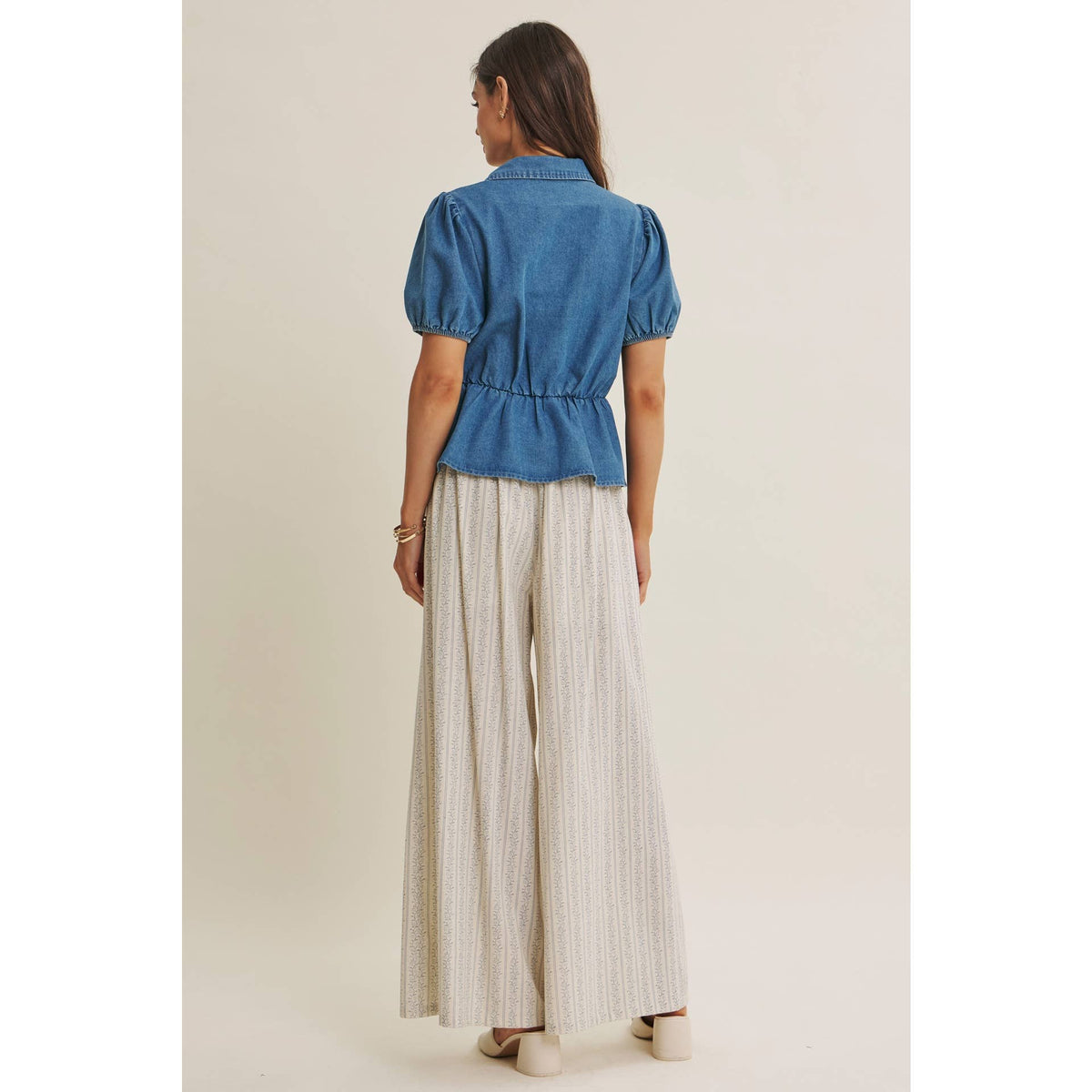 Chambray Denim Bow Blouse