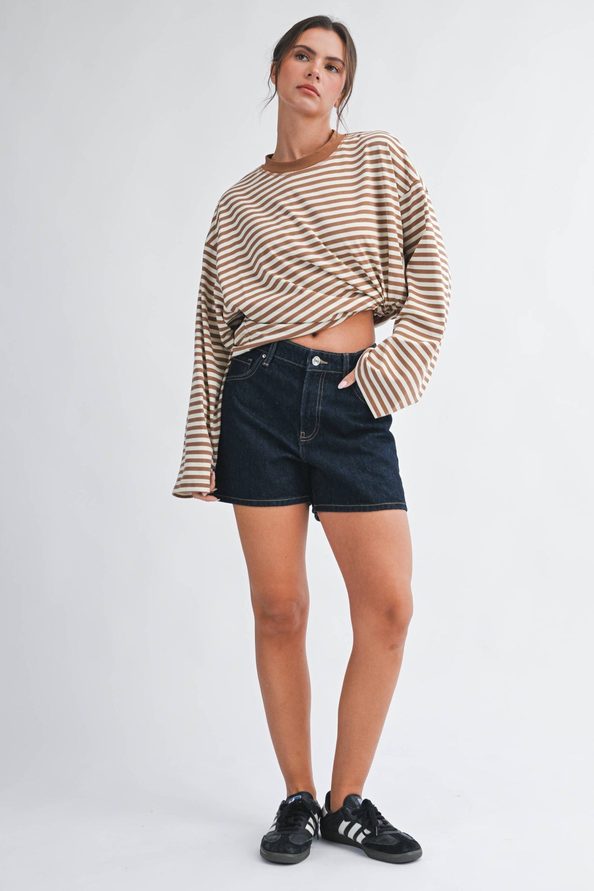 Olivia Oversized Stripe Long Sleeve Top-Chocolate