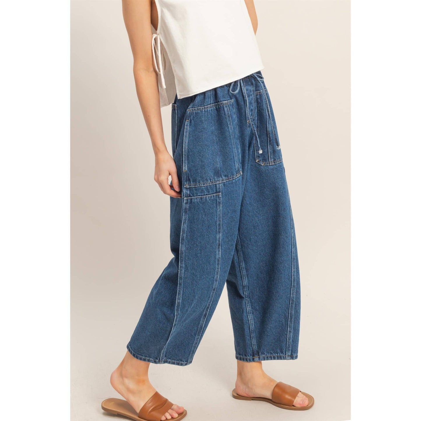 Wide Pants With Oversized Pockets- Dark Blue