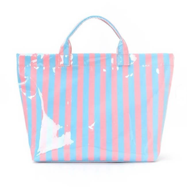 Large Striped Vinyl Tote Bags- Pink + Green