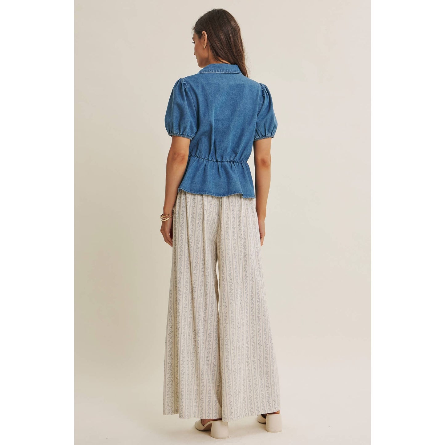 Chambray Denim Bow Blouse