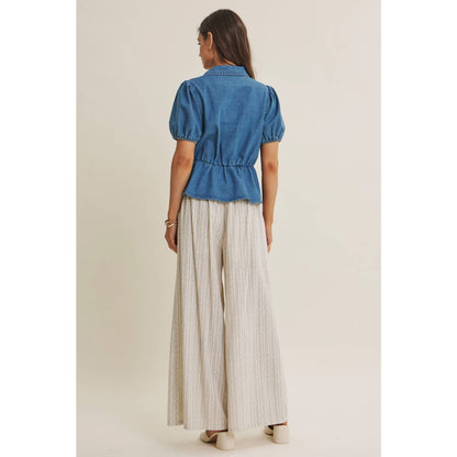 Chambray Denim Bow Blouse