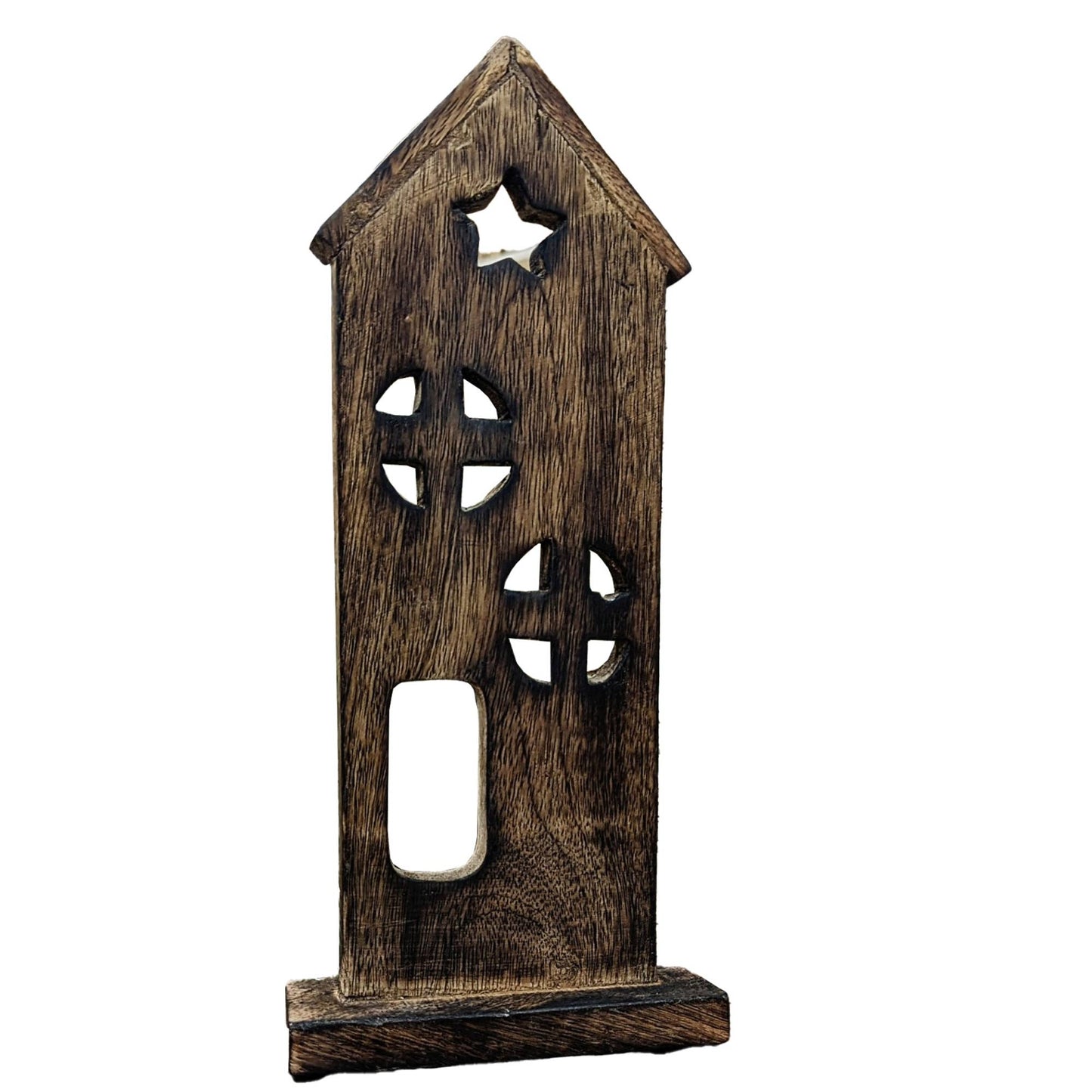 Wooden Saltbox House w/ Star Dark Brown 11.5x5x2