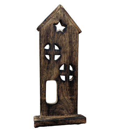 Wooden Saltbox House w/ Star Dark Brown 11.5x5x2