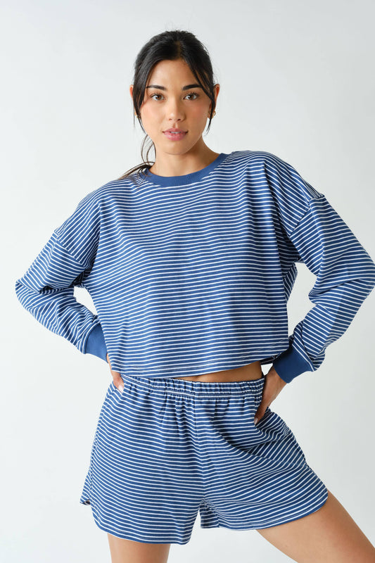 Boardwalk Stripe Crewneck Set-Ocean
