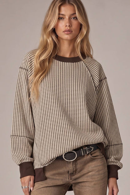 Waffle Patch Detail Pullover-Chocolate