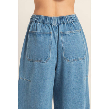 Wide Pants With Oversized Pockets-Light Blue
