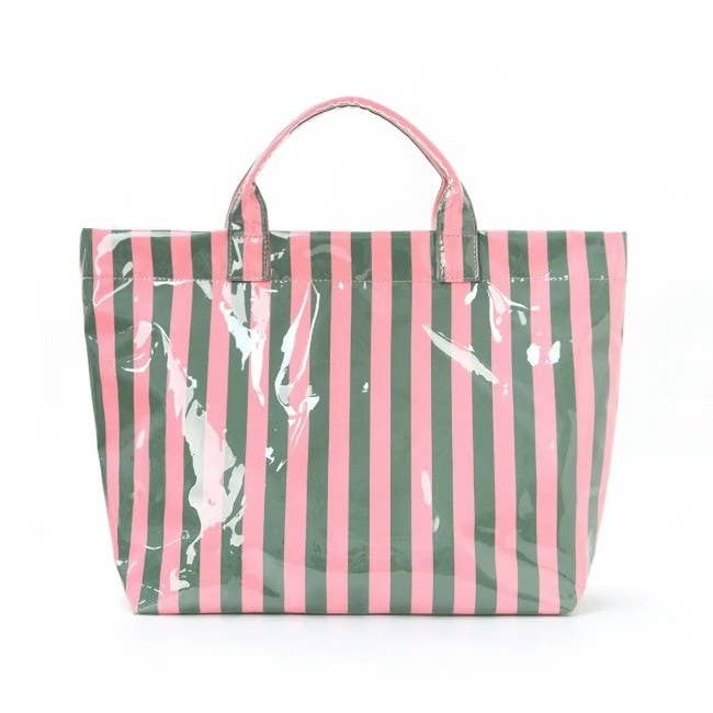 Large Striped Vinyl Tote Bags- Blue + Pink