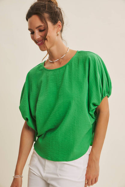 VIibrant Crinked Blouse-Kelly Green