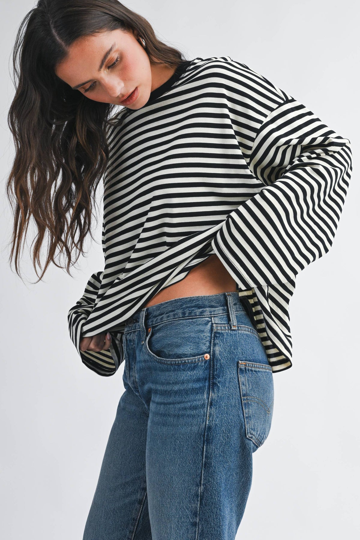 Olivia Oversized Stripe Long Sleeve Top-Chocolate